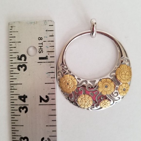 925 Sterling Silver 18K Gold Non Tarnish Large Open Circle Filigree Look Pendant - Picture 4 of 9